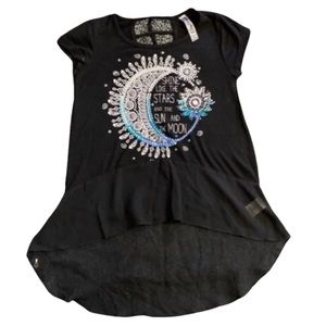 Sun and Moon Boho Kids Short Sleeve Black Top